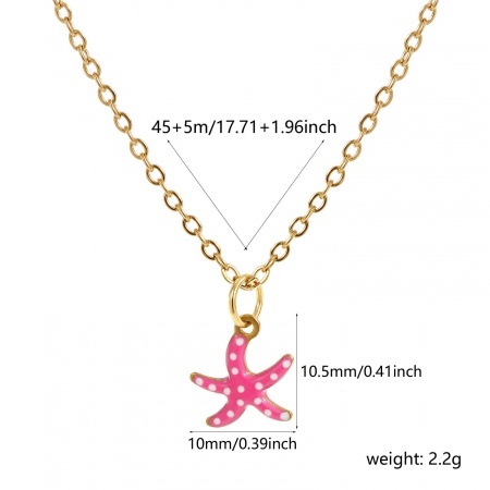 Picture of Wholesale Starfish Spot Hot Pink Pendant Charm Necklace, 18K Real Gold Plated 304 Stainless Steel Link Cable Chain, Women's Eco-friendly PVD Vacuum Plating Waterproof Anti-Tarnish Hypoallergenic Ocean Jewelry Exquisite Gift Jewelry For Retailer, 45cm(17.7") + 5cm(2") long, 1 Piece