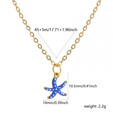 Picture of Wholesale Starfish Spot Dark Blue Pendant Charm Necklace, 18K Real Gold Plated 304 Stainless Steel Link Cable Chain, Women's Eco-friendly PVD Vacuum Plating Waterproof Anti-Tarnish Hypoallergenic Ocean Jewelry Exquisite Gift Jewelry For Retailer, 45cm(17.7") + 5cm(2") long, 1 Piece
