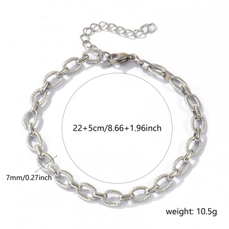 Picture of Wholesale Oval Spiral 304 Stainless Steel Link Cable Chain Anklet, Silver Tone Women's Stylish Gift Jewelry Supply, 22cm(8.7") long, 1 Piece