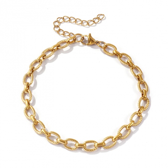 Image de 1 Piece Eco-friendly PVD Vacuum Plating Stylish 18K Real Gold Plated 304 Stainless Steel Link Cable Chain Oval Spiral Anklet Unisex 22cm(8.7") long
