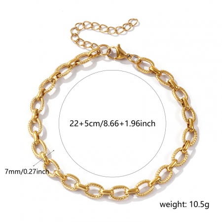 Picture of Wholesale Oval Spiral 304 Stainless Steel Link Cable Chain Anklet, 18K Real Gold Plated Eco-friendly PVD Vacuum Plating Waterproof Anti-Tarnish Hypoallergenic, Women's Stylish Gift Jewelry Supply, 22cm(8.7") long, 1 Piece