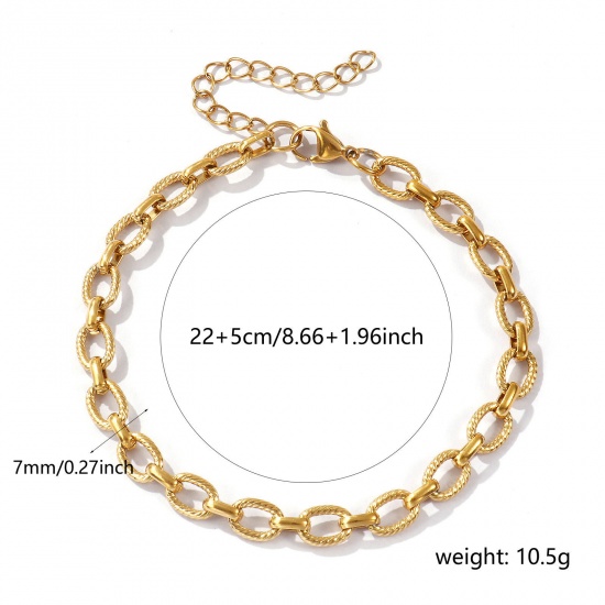 Image de 1 Piece Eco-friendly PVD Vacuum Plating Stylish 18K Real Gold Plated 304 Stainless Steel Link Cable Chain Oval Spiral Anklet Unisex 22cm(8.7") long