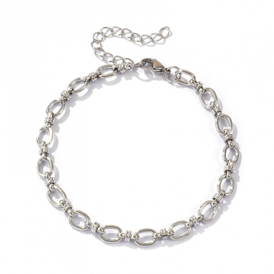 Image de 1 Piece Stylish Silver Tone 304 Stainless Steel Link Cable Chain Oval Anklet Unisex 22cm(8.7") long