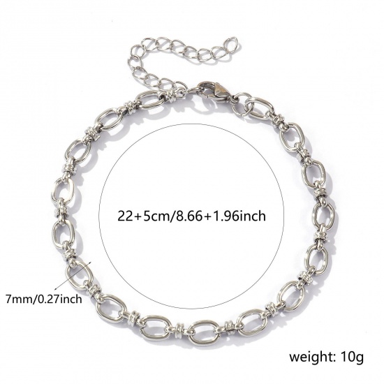 Image de 1 Piece Stylish Silver Tone 304 Stainless Steel Link Cable Chain Oval Anklet Unisex 22cm(8.7") long