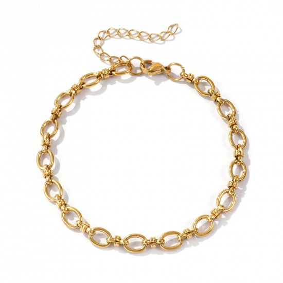 Image de 1 Piece Eco-friendly PVD Vacuum Plating Stylish 18K Real Gold Plated 304 Stainless Steel Link Cable Chain Oval Anklet Unisex 22cm(8.7") long
