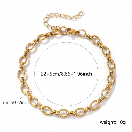 Picture of Wholesale Oval 304 Stainless Steel Link Cable Chain Anklet, 18K Real Gold Plated Eco-friendly PVD Vacuum Plating Waterproof Anti-Tarnish Hypoallergenic, Women's Stylish Gift Jewelry Supply, 22cm(8.7") long, 1 Piece