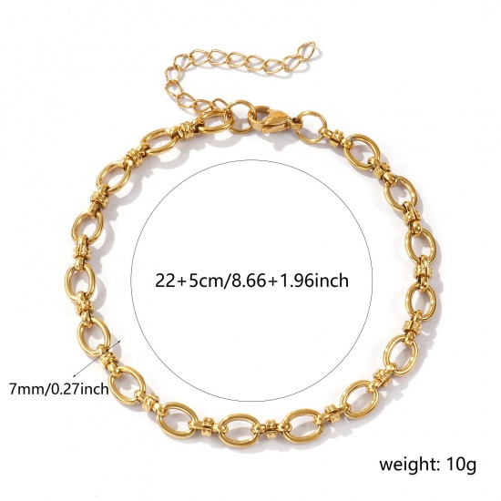 Image de 1 Piece Eco-friendly PVD Vacuum Plating Stylish 18K Real Gold Plated 304 Stainless Steel Link Cable Chain Oval Anklet Unisex 22cm(8.7") long