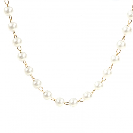 1 Pz 18K Vero Oro Placcato Catena a Pallini Collana di Perline, 304 Acciaio Inossidabile 45cm, Dimensione della Catena: 6mm, Per Donne, Bianco Perla Imitato Acrilico, Elegante Regalo, Placcatura Sottovuoto PVD Ecologica