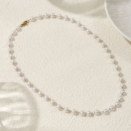 Immagine di 1 Piece 18K Real Gold Plated Ball Chain Beaded Necklace, 304 Stainless Steel 45cm(17.7"), Chain Size: 6mm, Unisex, Stylish Eco-friendly PVD Vacuum Plating