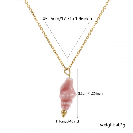 Imagen de Caracola Rosado 3D Collar con Colgante Al Por Mayor, 18K Oro Real Chapado 304 Acero Inoxidable & Cerámica Cadena de Cable Cruz, Mujeres Recubrimiento al Vacío PVD Ecológico Impermeable Antioxidante Hipoalergénico Exquisito Regalo Joyería Para Minorista, 45cm + 5cm longitud, 1 Unidad