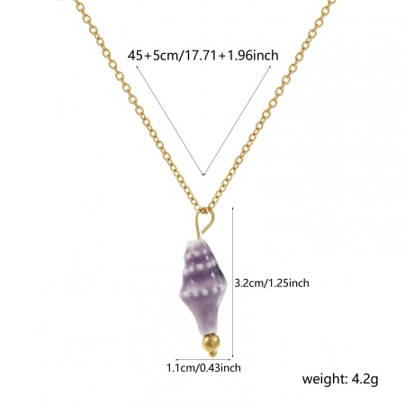 Picture of Wholesale Conch/ Sea Snail Purple 3D Pendant Charm Necklace, 18K Real Gold Plated 304 Stainless Steel & Ceramic Link Cable Chain, Women's Eco-friendly PVD Vacuum Plating Waterproof Anti-Tarnish Hypoallergenic Exquisite Gift Jewelry For Retailer, 45cm(17.7") + 5cm(2") long, 1 Piece