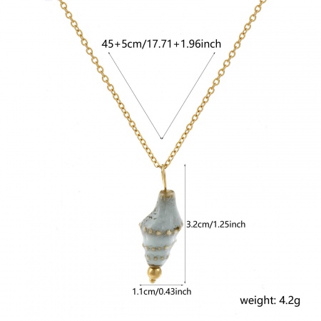 Picture of Wholesale Conch/ Sea Snail Sage Green 3D Pendant Charm Necklace, 18K Real Gold Plated 304 Stainless Steel & Ceramic Link Cable Chain, Women's Eco-friendly PVD Vacuum Plating Waterproof Anti-Tarnish Hypoallergenic Exquisite Gift Jewelry For Retailer, 45cm(17.7") + 5cm(2") long, 1 Piece