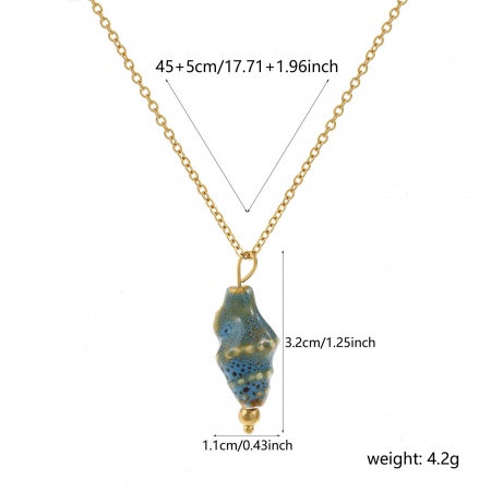 Picture of Wholesale Conch/ Sea Snail Green Blue 3D Pendant Charm Necklace, 18K Real Gold Plated 304 Stainless Steel & Ceramic Link Cable Chain, Women's Eco-friendly PVD Vacuum Plating Waterproof Anti-Tarnish Hypoallergenic Exquisite Gift Jewelry For Retailer, 45cm(17.7") + 5cm(2") long, 1 Piece