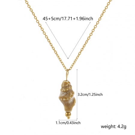 Imagen de Caracola Caqui 3D Collar con Colgante Al Por Mayor, 18K Oro Real Chapado 304 Acero Inoxidable & Cerámica Cadena de Cable Cruz, Mujeres Recubrimiento al Vacío PVD Ecológico Impermeable Antioxidante Hipoalergénico Exquisito Regalo Joyería Para Minorista, 45cm + 5cm longitud, 1 Unidad