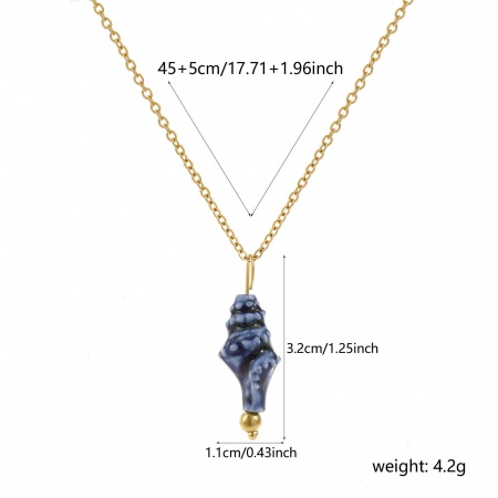 Imagen de Caracola Azul Oscuro 3D Collar con Colgante Al Por Mayor, 18K Oro Real Chapado 304 Acero Inoxidable & Cerámica Cadena de Cable Cruz, Mujeres Recubrimiento al Vacío PVD Ecológico Impermeable Antioxidante Hipoalergénico Exquisito Regalo Joyería Para Minorista, 45cm + 5cm longitud, 1 Unidad