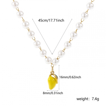 Immagine di Frutto Di Mango Giallo 3D Collana con Ciondolo All'Ingrosso, 18K Vero Oro Placcato 304 Acciaio Inossidabile Catena di Perline, Donne Placcatura Sottovuoto PVD Ecologica Impermeabile Anti-Ossidante Ipoallergenico Squisito Regalo Gioielli Per Rivenditore, 45cm Lunghezza, 1 Pz