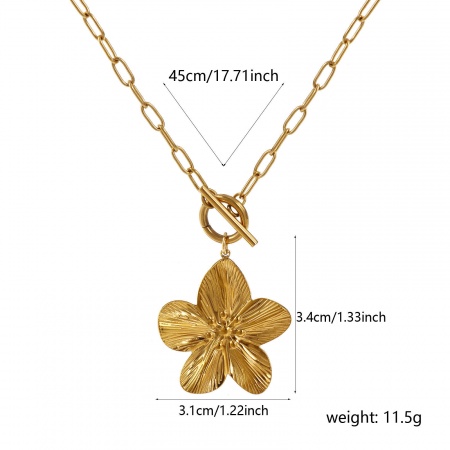 Image de Collier à Breloques En Gros Plaqué Or Véritable 18K en 304 Acier Inoxydable, Fleur Chaîne de Trombone, aux Femmes Placage Sous Vide PVD Écologique Imperméable Anti-ternissement Hypoallergénique Exquis Cadeau Bijoux pour Détaillants 45cm long, 1 Pièce