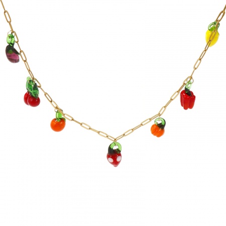 Chapado en Oro de 18K Catena di Fermagli Collar con Colgante, 304 Acero Inoxidable & Vidrio Murano 60cm, Para Mujeres, 3D, Exquisito Regalo, Recubrimiento al Vacío PVD Ecológico, 1 Unidad