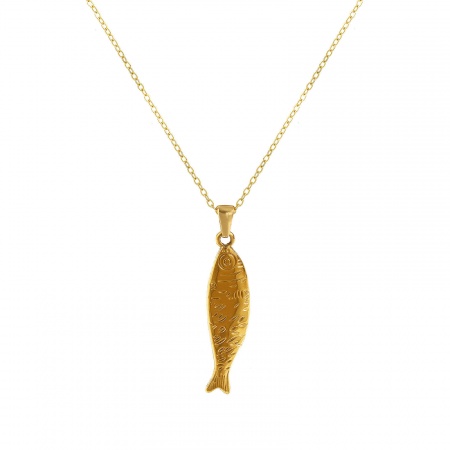 18K Echtgold plattiert Kreuz Gliederketten Fisch Anhänger Halskette, 304 Edelstahl 45cm + 5cm, Für Frauen, 3D, Exquisit Ozean Schmuck Geschenk, Umweltfreundliche PVD-Vakuumbeschichtung, 1 Strang