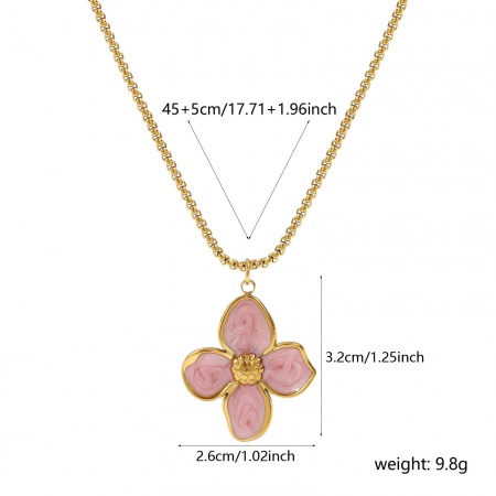 Image de Collier à Breloques En Gros Plaqué Or Véritable 18K en 304 Acier Inoxydable, Fleur Rose Clair Perlaire Chaîne Maille Vénitienne, aux Femmes Placage Sous Vide PVD Écologique Imperméable Anti-ternissement Hypoallergénique Sucré & Mignon Cadeau Bijoux pour Détaillants 45cm + 5cm long, 1 Pièce