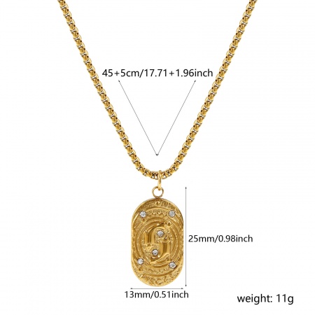 Picture of Wholesale Oval Pisces Sign Of Zodiac Constellations Clear Cubic Zirconia Pendant Charm Necklace, 18K Real Gold Plated 304 Stainless Steel Box Chain, Women's Eco-friendly PVD Vacuum Plating Waterproof Anti-Tarnish Hypoallergenic Exquisite Gift Jewelry For Retailer, 45cm(17.7") + 5cm(2") long, 1 Piece
