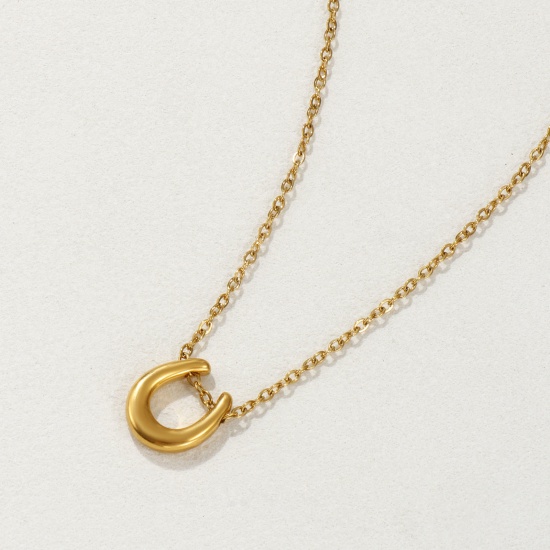 Immagine di 18K Vero Oro Placcato Catena a Cavo Ferro di Cavallo Collana con Ciondolo, 304 Acciaio Inossidabile 45cm + 5cm, Unisex, Squisito Cowboy dell'Ovest Regalo, Placcatura Sottovuoto PVD Ecologica, 1 Pz
