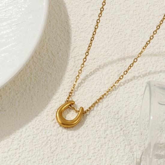 Immagine di 18K Vero Oro Placcato Catena a Cavo Ferro di Cavallo Collana con Ciondolo, 304 Acciaio Inossidabile 45cm + 5cm, Unisex, Squisito Cowboy dell'Ovest Regalo, Placcatura Sottovuoto PVD Ecologica, 1 Pz