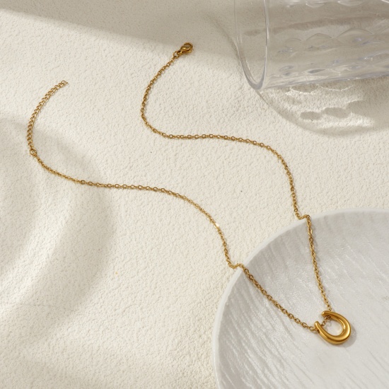 Immagine di 18K Vero Oro Placcato Catena a Cavo Ferro di Cavallo Collana con Ciondolo, 304 Acciaio Inossidabile 45cm + 5cm, Unisex, Squisito Cowboy dell'Ovest Regalo, Placcatura Sottovuoto PVD Ecologica, 1 Pz
