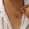 Изображение 18K настоящее золото с покрытием Кабельные Цепи Подкова Ожерелье с подвеской, 304 Нержавеющая Сталь 45см + 5см, унисекс, Изысканный Западный ковбой подарок, Экологичное вакуумное PVD-покрытие, 1 ШТ