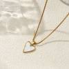 Bild von 18K Echtgold plattiert Venezianerkette Herz Anhänger Halskette, 304 Edelstahl & Natürliche Muschel 45cm + 5cm, Für Frauen, Weiß Stilvoll Valentinstag Geschenk, Umweltfreundliche PVD-Vakuumbeschichtung, 1 Strang