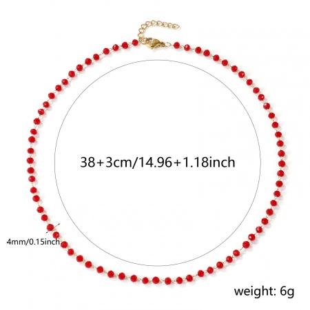 Picture of Wholesale Wine Red Faceted Choker Necklace, 18K Real Gold Plated 304 Stainless Steel & Quartz Crystal Beaded Chain, Women's Eco-friendly PVD Vacuum Plating Waterproof Anti-Tarnish Hypoallergenic Exquisite Minimalist Gift Jewelry For Retailer, 38cm(15") + 3cm(1.2") long, 1 Piece