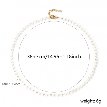 Picture of Wholesale White Faceted Choker Necklace, 18K Real Gold Plated 304 Stainless Steel & Quartz Crystal Beaded Chain, Women's Eco-friendly PVD Vacuum Plating Waterproof Anti-Tarnish Hypoallergenic Exquisite Minimalist Gift Jewelry For Retailer, 38cm(15") + 3cm(1.2") long, 1 Piece