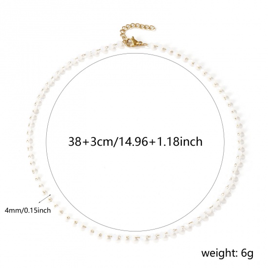 Picture of 18K Real Gold Plated Beaded Chain Choker Necklace, 304 Stainless Steel & Quartz Crystal 38cm(15") + 3cm(1.2"), For Women, White Faceted, Exquisite Gift, Eco-friendly PVD Vacuum Plating, 1 Piece