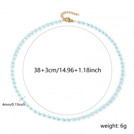 Picture of Wholesale Light Blue Faceted Choker Necklace, 18K Real Gold Plated 304 Stainless Steel & Quartz Crystal Beaded Chain, Women's Eco-friendly PVD Vacuum Plating Waterproof Anti-Tarnish Hypoallergenic Exquisite Minimalist Gift Jewelry For Retailer, 38cm(15") + 3cm(1.2") long, 1 Piece