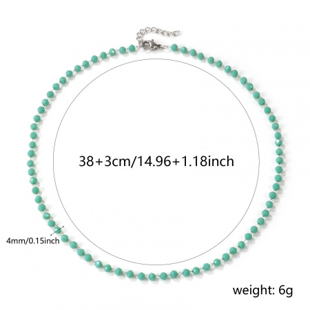 Picture of Wholesale Light Green Faceted Choker Necklace, Silver Tone 304 Stainless Steel & Quartz Crystal Beaded Chain, Women's Eco-friendly Exquisite Minimalist Gift Jewelry For Retailer, 38cm(15") + 3cm(1.2") long, 1 Piece