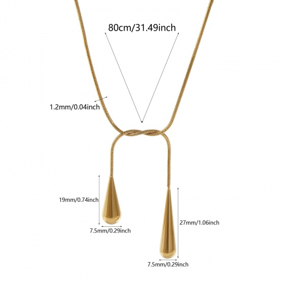 Bild von 1 Strang 18K Echtgold plattiert Schlangenkette Tropfen Knoten Halskette, 304 Edelstahl 80cm, Für Frauen, Elegant Geschenk, Umweltfreundliche PVD-Vakuumbeschichtung