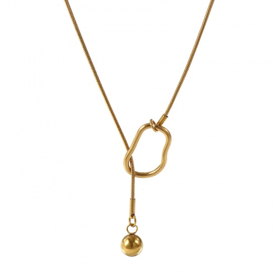 Picture of 18K Real Gold Plated Snake Chain Round Y Shaped Lariat Necklace, 304 Stainless Steel 64cm(25.2"), For Women, Stylish Gift, Eco-friendly PVD Vacuum Plating, 1 Piece