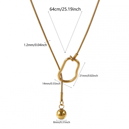 Bild von Großhandel Rund Y Form Lariat Halskette, 18K Echtgold plattiert 304 Edelstahl Schlangenkette, Unisex Umweltfreundliche PVD-Vakuumbeschichtung, wasserdicht, anlaufgeschützt und hypoallergen Stilvoll Geschenk Schmuck für Einzelhändler, 64cm lang, 1 Strang