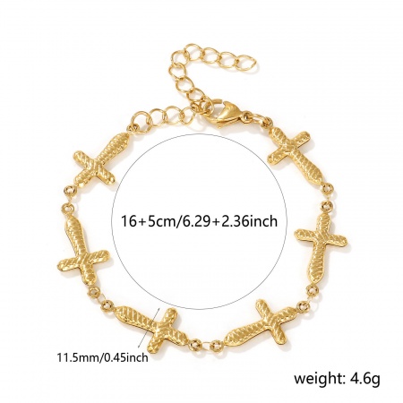 Imagen de Cruz 304 Acero Inoxidable Cadena de Eslabones Hechos a Mano Pulseras Al Por Mayor, 18K Oro Real Chapado Recubrimiento al Vacío PVD Ecológico Impermeable Antioxidante Hipoalergénico, Mujeres Elegante Regalo Suministro de Joyería, 16cm longitud, 1 Unidad
