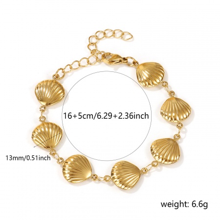 Picture of Wholesale Shell 304 Stainless Steel Handmade Link Chain Bracelets, 18K Real Gold Plated Eco-friendly PVD Vacuum Plating Waterproof Anti-Tarnish Hypoallergenic, Women's Stylish Gift Jewelry Supply, 16cm(6.3") long, 1 Piece