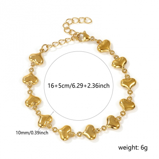 Изображение 1 ШТ Экологичное вакуумное PVD-покрытие Стильный 18K настоящее золото с покрытием 304 Нержавеющая Сталь Ручной Работы Цепь Сердце Браслеты Для женщин подарок 17см длина