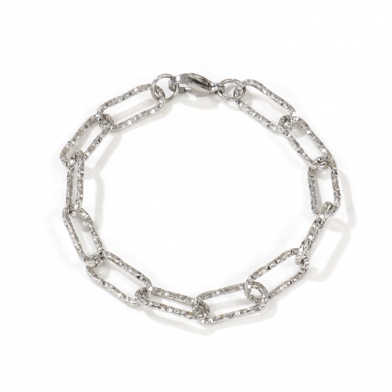 Immagine di 1 Pz Ecologico Minimalista Elegante Tono Argento 304 Acciaio Inossidabile Catena a Graffetta Braccialetti Per Donne Regalo 19cm Lunghezza