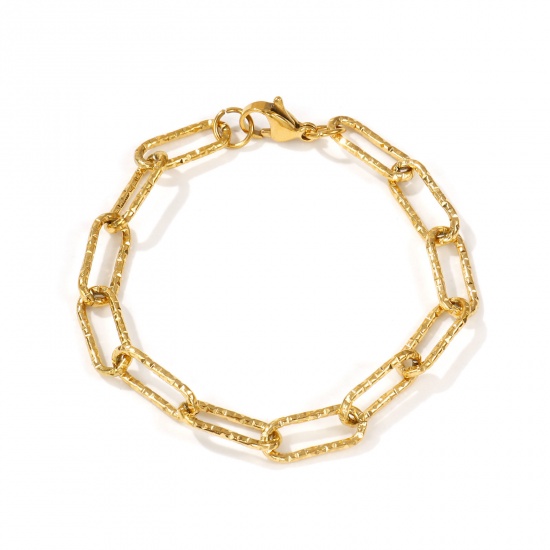 Immagine di 1 Pz Placcatura Sottovuoto PVD Ecologica Minimalista Elegante 18K Vero Oro Placcato 304 Acciaio Inossidabile Catena a Graffetta Braccialetti Per Donne Regalo 19cm Lunghezza