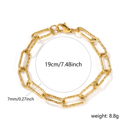 Image de Bracelets En Gros Plaqué Or Véritable 18K en 304 Acier Inoxydable, Chaîne de Trombone PVD Écologique Imperméable Anti-Tarnissure Hypoallergénique, Unisexe Élégant Minimaliste Cadeau Fournitures de Bijoux 19cm long, Taille de la Chaîne: 7mm, 1 Pièce