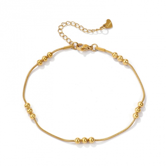 Immagine di 1 Pz Placcatura Sottovuoto PVD Ecologica Minimalista Squisito 18K Vero Oro Placcato 304 Acciaio Inossidabile Catena a Pallini Cavigliere Per Donne Regalo 22cm Lunghezza