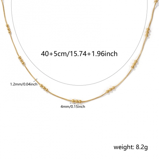 Picture of 1 Piece 18K Real Gold Plated Snake Chain Necklace, 304 Stainless Steel 40cm(15.7") + 5cm(2"), For Women, Minimalist Exquisite Gift, Eco-friendly PVD Vacuum Plating