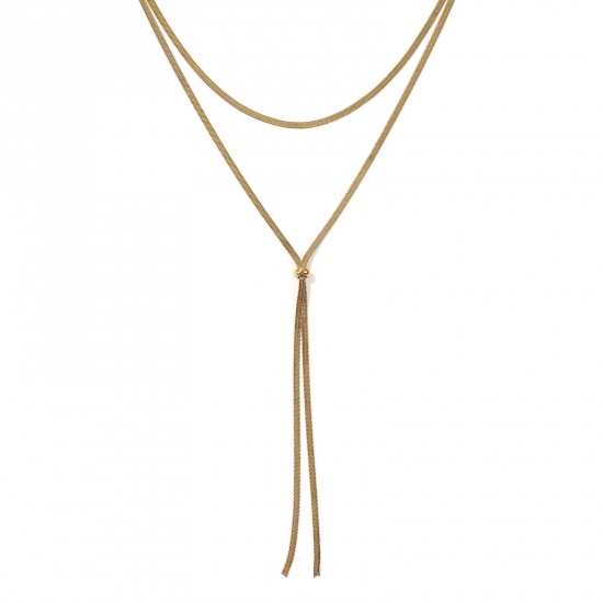 Immagine di 1 Pz 18K Vero Oro Placcato Catena di Serpente Piatta Nappine Collana, 304 Acciaio Inossidabile 40cm + 5cm, Dimensione della Catena: 3mm, Per Donne, Regolabile, Squisito Regalo, Placcatura Sottovuoto PVD Ecologica