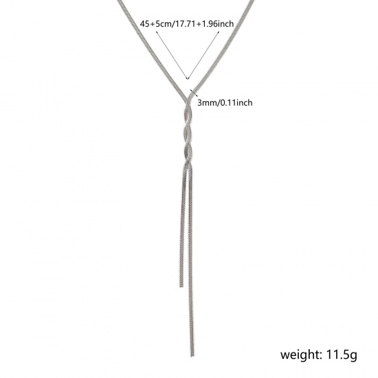 Immagine di 1 Pz Tono Argento Catena di Serpente Piatta Nappine Collana, 304 Acciaio Inossidabile 45cm + 5cm, Dimensione della Catena: 3mm, Per Donne, Minimalista Squisito Regalo, Ecologico