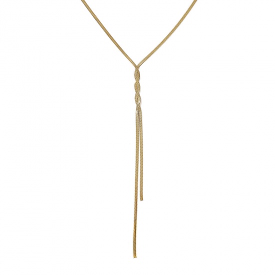 Immagine di 1 Pz 18K Vero Oro Placcato Catena di Serpente Piatta Nappine Collana, 304 Acciaio Inossidabile 45cm + 5cm, Dimensione della Catena: 3mm, Per Donne, Minimalista Squisito Regalo, Placcatura Sottovuoto PVD Ecologica