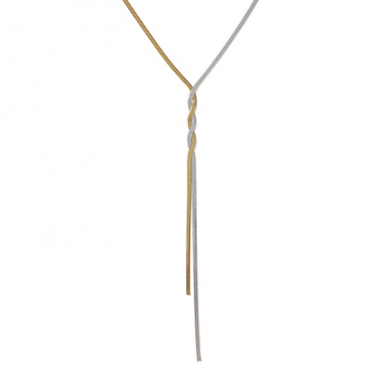 Immagine di 1 Pz 18K Vero Oro Placcato & Tono Argento Catena di Serpente Piatta Nappine Collana, 304 Acciaio Inossidabile 45cm + 5cm, Dimensione della Catena: 3mm, Per Donne, Doppio Colore, Placcatura Sottovuoto PVD Ecologica